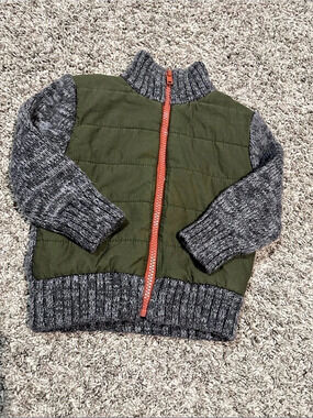 Cat & Jack Boys 12M Green Gray Knit-Sleeve Jacket Like New